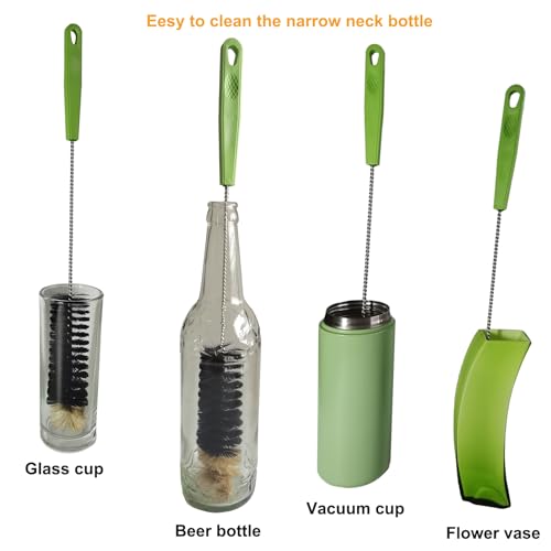 Long Handle Bottle Brush Set - 16" Cleaning Brushes, 2 Pack - Black