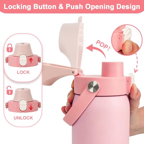 Pink Lid Replacement for Owala Freesip 16oz-40oz Bottles, Leak-Proof Cover with Straw