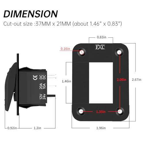 FXC 3-Way Bilge Pump Rocker Switch 12V/24V LED Auto/Manual SPDT 4-Pin 20A