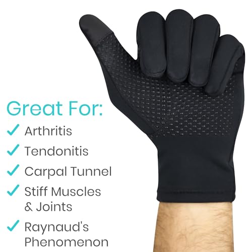 Vive Copper Arthritis Gloves Medium Black Full Finger Compression Support