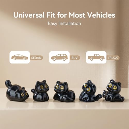 Cute Black Cat Car Interior Decor Set - 5 Ornaments for Rearview Mirror & Dashboard