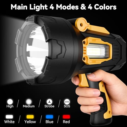 Polisak 2,000,000 Lumen Rechargeable LED Spotlight with Tripod for Camping, Boating, and Outdoor Search