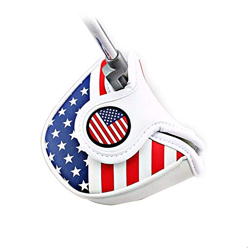 USA Flag Mallet Golf Putter Cover with Magnetic Closure - Synthetic Leather for Golf Clubs