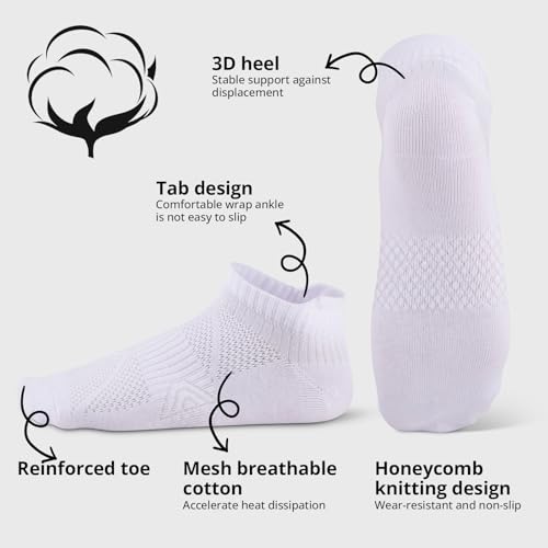 Mens Cotton Ankle Socks - 6 Pairs Breathable Sports Set - Black, White, Grey