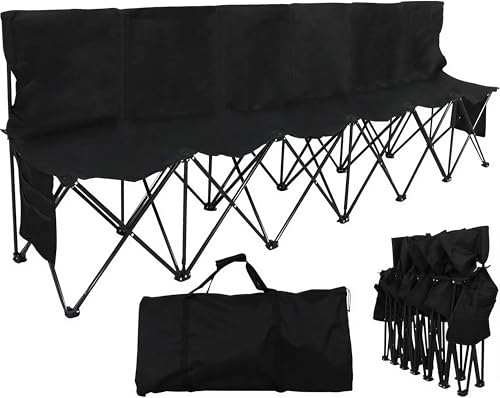 Portable Folding Sideline Bench with Back Rest - Black, 6 Seats
