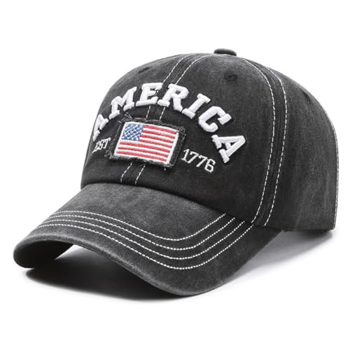 Distressed Vintage American Flag Baseball Cap - Adjustable Cotton Hat