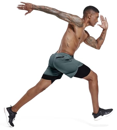 Men's Lightweight 2-in-1 7" Running Shorts with Pockets - Solid Grey, Small