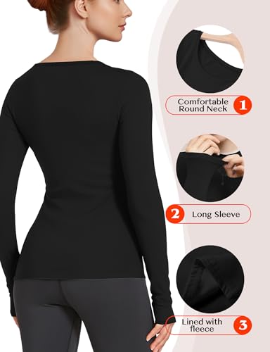 YOGINGO Women's Black Long Sleeve Thermal Underwear Lightweight Compression Baselayer Top - Medium