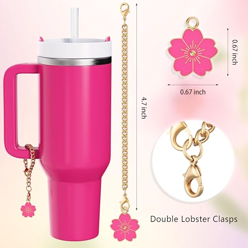 Hot Pink Flower Straw Toppers & Charms Set for Stanley Cup