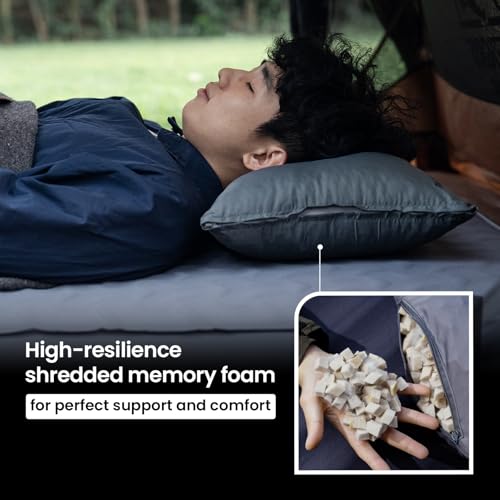 ONETIGRIS Wilddream Camping Pillow Large Cool Gray Small Memory Foam Travel Pillow