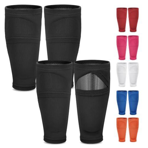 Shin Guard Sleeves 2 Pairs, Soccer for Kids & Youth Ages 3-15