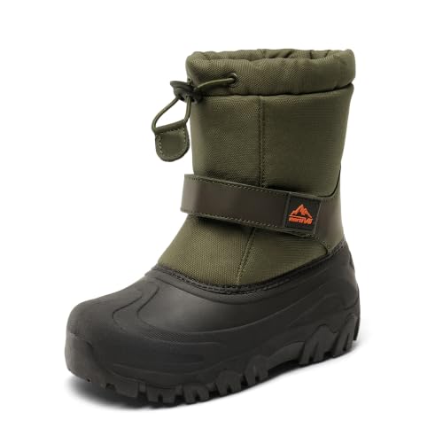 NORTIV 8 Kids Snow Boots - Boys & Girls, Army Green, 4 Big Kid Size