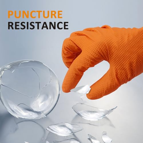 Heavy Duty Nitrile Gloves, 10-mil Thick, Diamond Texture, Powder and Latex Free, Set of 100