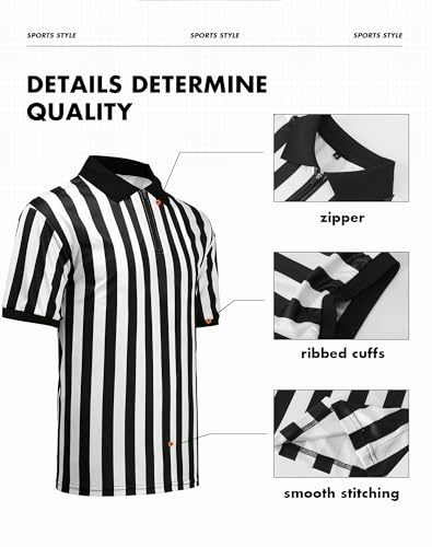Premium Referee Shirt - Men's & Women's Zipper Jersey - Black & White - X-Large