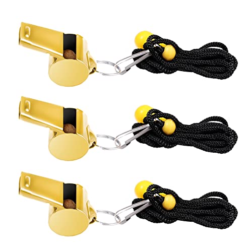 3-Piece Stainless Steel Whistles with Lanyards - Loud Metal Sports Whistles for Coaches & Emergency Use