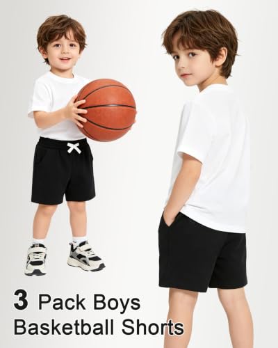 Toddler Boys Athletic Shorts 3 Pack Summer Soccer Basketball Pants Elastic Waist