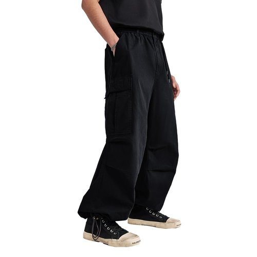 THWEI Mens Baggy Cargo Pants Casual Parachute Cargo Pants Elastic Waist Streetwear Multi Pockets Black L
