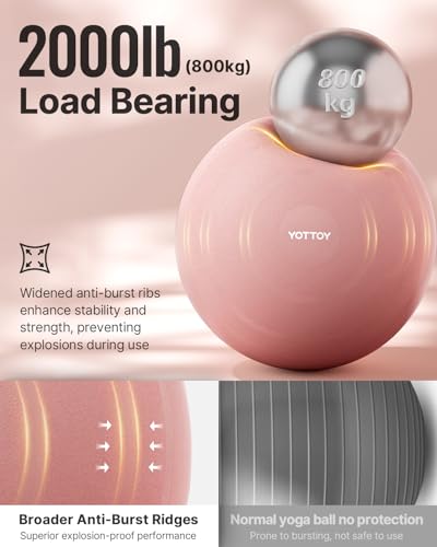 Anti-Burst Exercise Ball for Yoga, Fitness & Pregnancy - 2000lbs Capacity