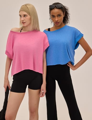 Open Back Workout Top for Women - Loose Fit Athletic Crop Tee