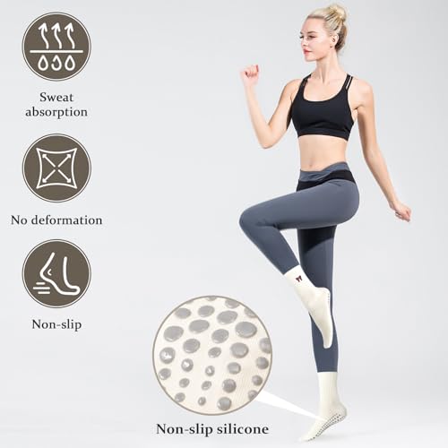 Women's Pilates Grip Socks, Ruffle Non Slip Bow Pattern Yoga Socks