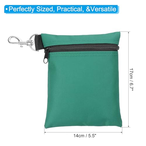Golf Tee Pouch - Green Zipper Ball Bag with Clip
