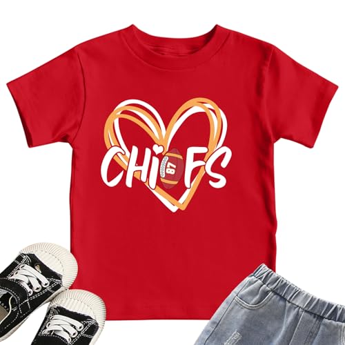 Kids Football Game Day T-Shirt - Short Sleeve Tee Red - 9-10 Years