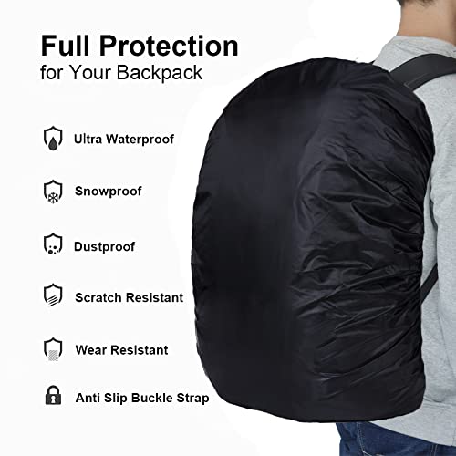 Waterproof Backpack Rain Cover with Anti-Slip Strap - Black 15-25L