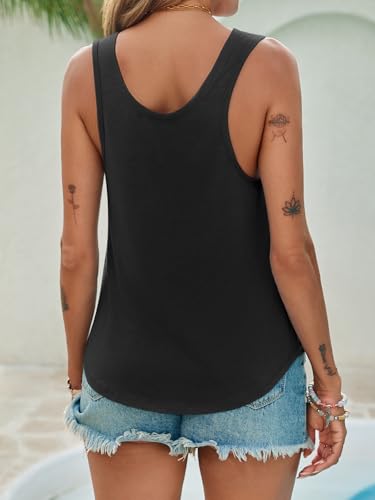 Scoop Neck Tank Top for Women - Sleeveless Loose Fit, Small Black