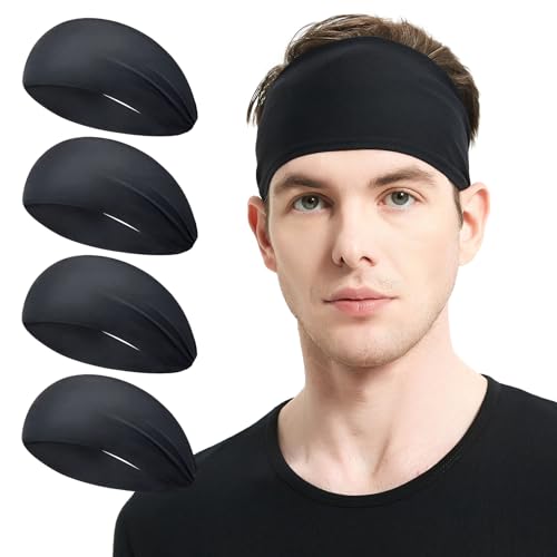Men's Stretchy Sweat-Wicking Headband - 4 Pack Black