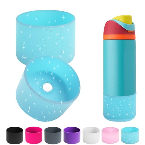 Silicone Water Bottle Boot - 40oz Clear Glitter Blue Sleeve Protector
