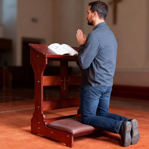 Wood Prayer Bench with Cushion - Padded Kneeler for Home & Church