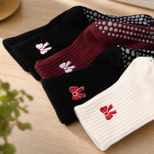 Cute Pilates Socks with Grips for Women - 4 Pairs