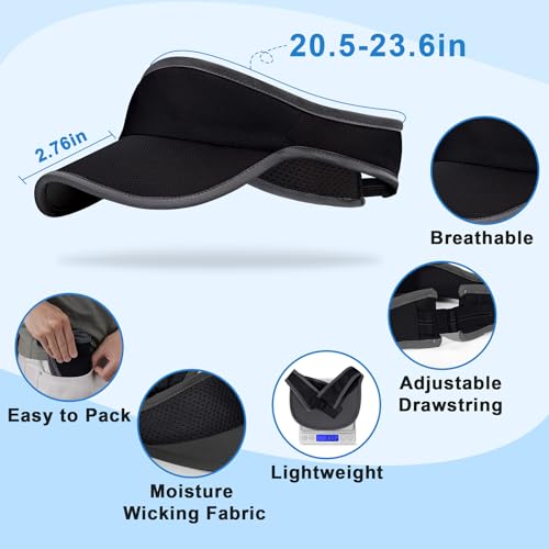Sports Sun Visor Hat for Men & Women - Lightweight Quick-Dry - Black