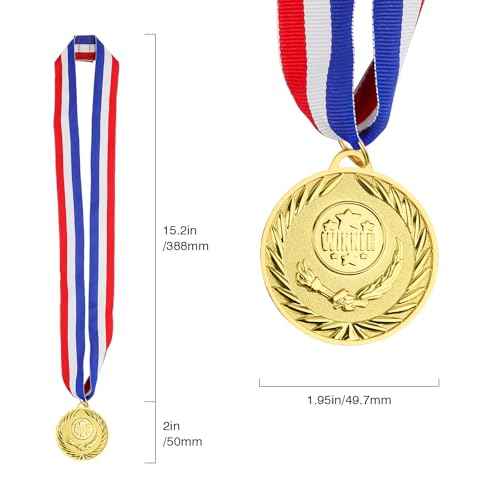 Gold Olympic-Style Medals Set of 12 with Ribbons - 2 Inch