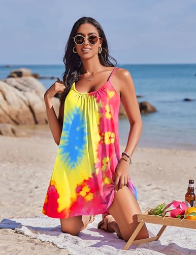 Spaghetti Straps Bathing Suit Cover Up - P Tie Dye Red, Medium