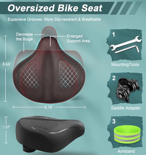 YODOTE Black Oversized Bike Seat for Comfort - Wide Saddle for Peloton & Exercise Bikes