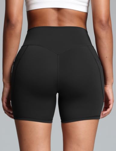 Olmlmt No Front Seam Women Biker Shorts with Pockets – Medium, Black