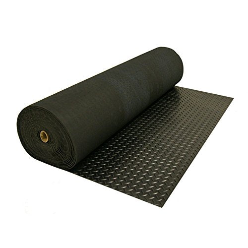 Rubber-Cal Diamond-Plate Rubber Flooring Roll 84"L x 48"W x 0.12" (3mm) Black - Industrial Non-Slip Mat for Gym, Garage, Trailer, and Outdoor Use