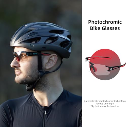 Photochromic Sports Sunglasses - UV400 Protection - Black Red