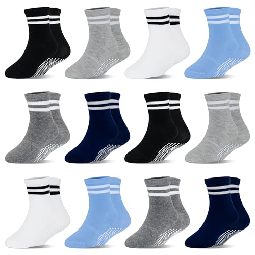 HYCLES Non Slip Toddler Socks 1-10 yrs 3-5T Black White Grey Blue (3-5T) Grip Socks