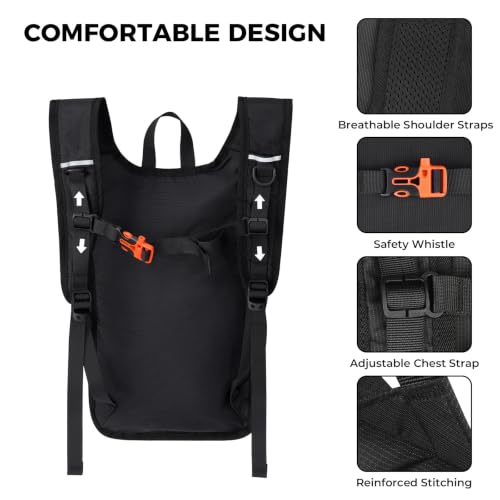 LAIMEIWEE Black 13L Foldable Hiking Backpack - Lightweight Travel Daypack for Men & Women