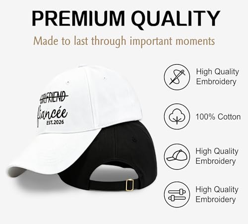 XDeFi Embroidered Wedding Hats - Fiance &Fiancee One Size, Bridal Party Baseball Cap