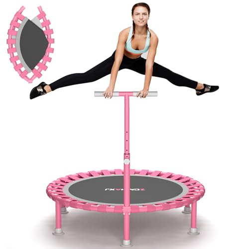 Foldable Mini Trampoline - 40" Rebounder with Adjustable Bar - Pink