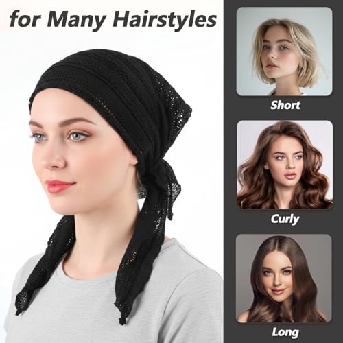 Black Slip-On Pre-Tied Beanie Cap - Stretchy Headwrap