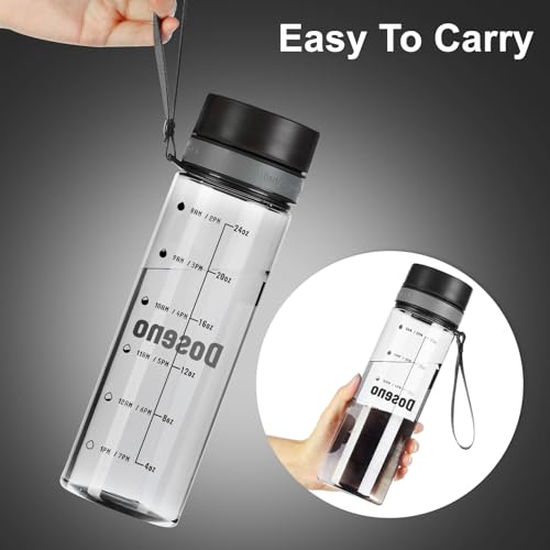 28 oz Clear Water Bottle with Time Marker - Black