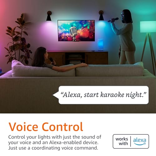 Amazon Basics Smart A19 LED Light Bulb Color Changing 9W (60W Equiv) 800 lm, Works with Alexa, 1-Pack