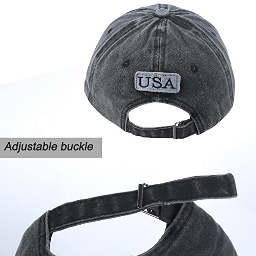 American Flag Baseball Cap - Distressed Adjustable Hat - One Size Black
