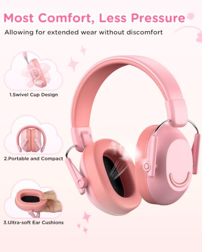 Pink Kids Ear Protection Muffs SNR 30dB for Concerts & Events - 1 Pack