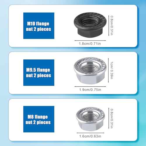 6-Piece Bicycle Wheel Axle Nut Set - M8, M9.5, M10
