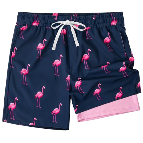 XOMZG Men's Swim Trunks, 2 in 1 Bathing Suits Quick Dry Beach